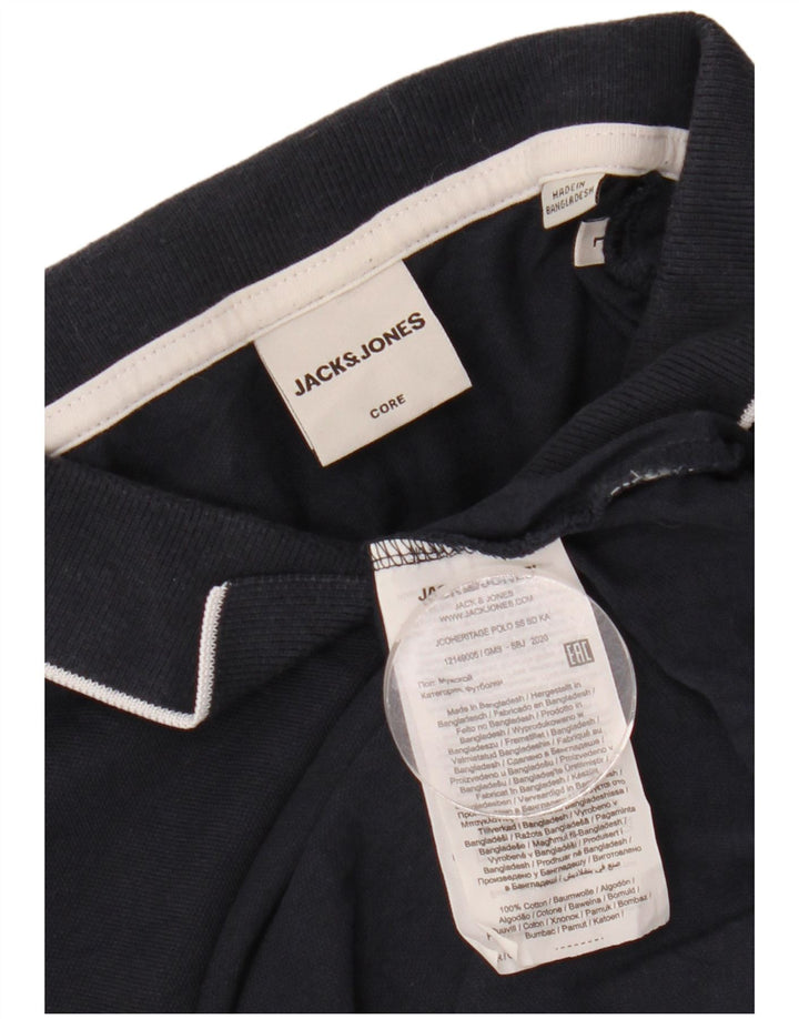 JACK & JONES Mens Graphic Polo Shirt Large Navy Blue Cotton