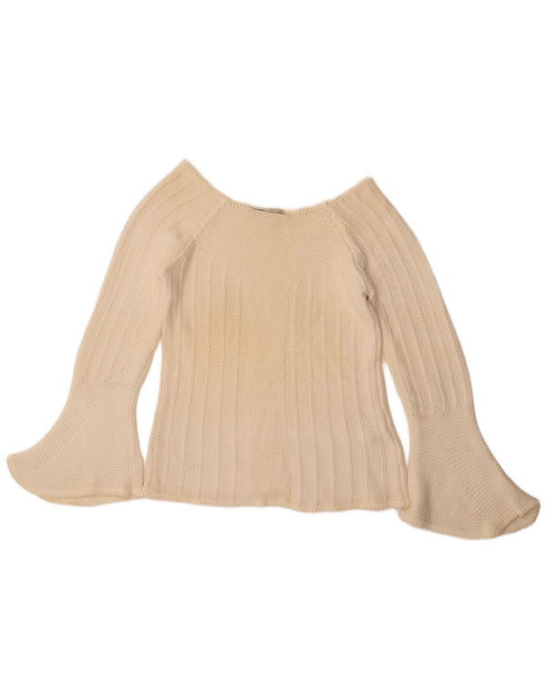 Zara Womens Crop Boat Neck Jumper Sweater UK 14 Large Off White Cotton