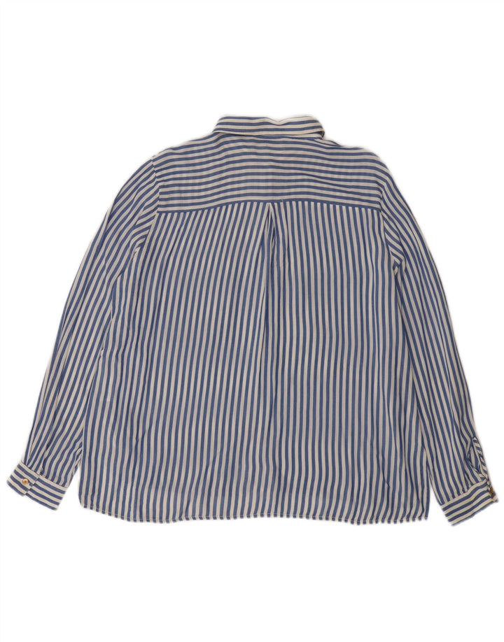 Zara Womens Shirt UK 14 Medium Blue Pinstripe Viscose