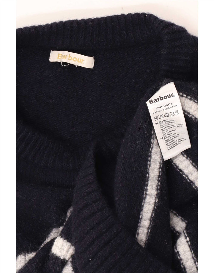 Barbour Womens Boat Neck Jumper Sweater UK 14 Medium Navy Blue Striped Wool