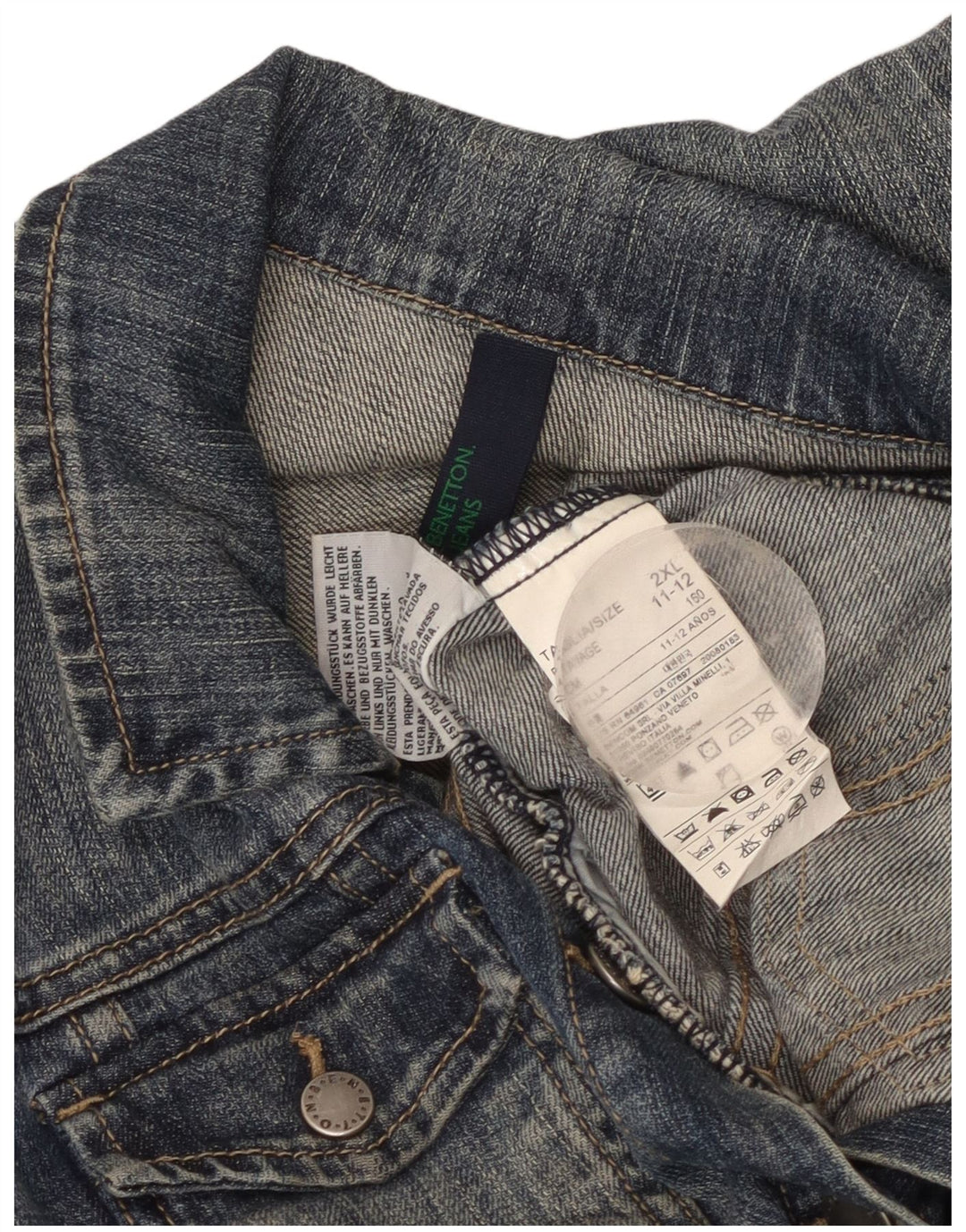 Benetton Girls Denim Jacket 11-12 Years 2XL Blue Cotton