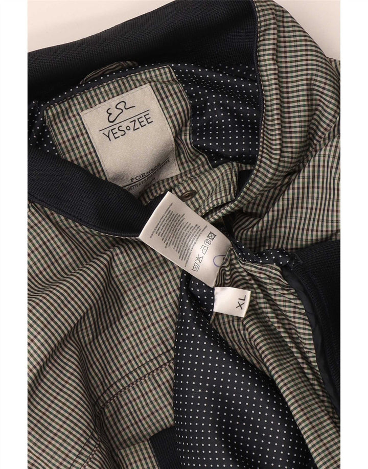 Yes Zee Mens Bomber Jacket UK 42 XL Grey Check Polyester