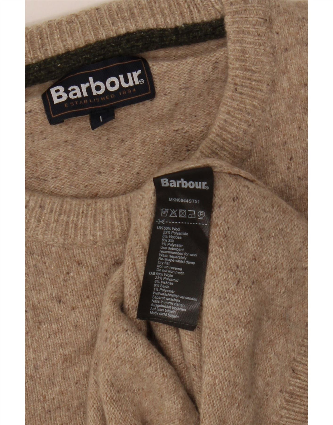 Barbour Mens Crew Neck Jumper Sweater Large Beige Flecked Wool