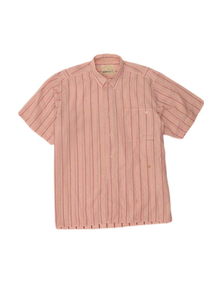 VINTAGE Mens Short Sleeve Shirt XL Pink Striped