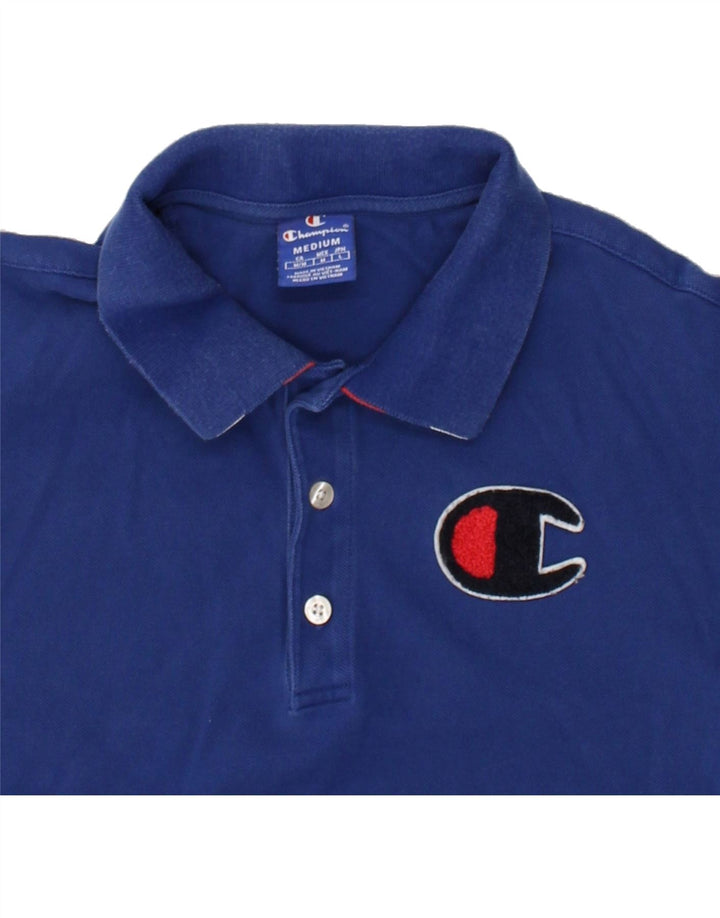 CHAMPION Womens Polo Shirt UK 14 Medium Blue Cotton | Vintage Champion | Thrift | Second-Hand Champion | Used Clothing | Messina Hembry 