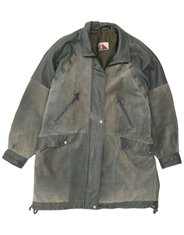 Vintage Womens Leather Coat UK 22 2XL Blue