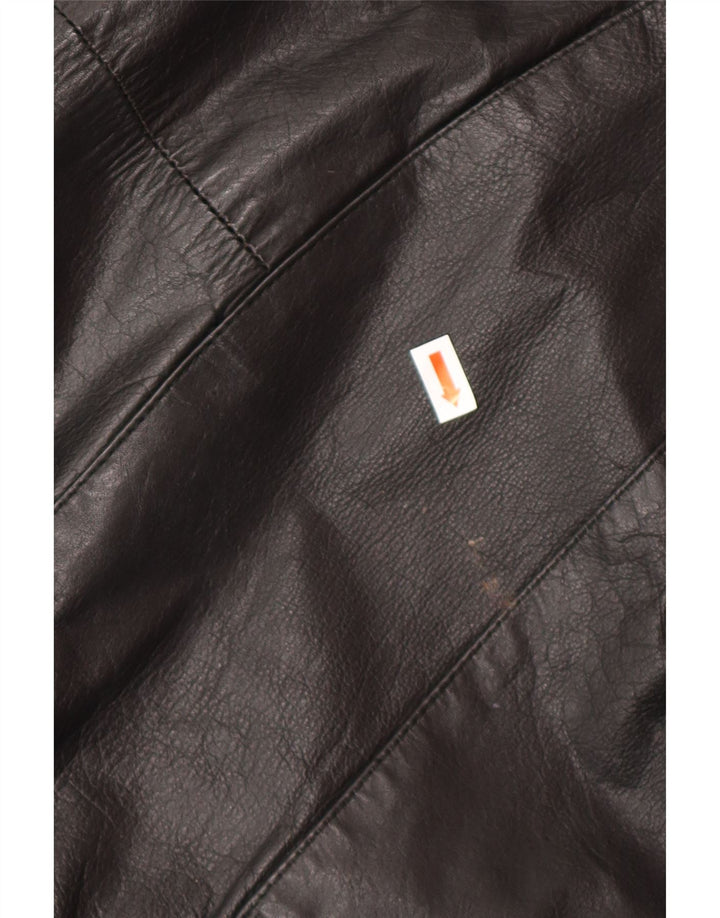 VINTAGE Womens Oversized Leather Coat UK 14 Medium  Black Leather