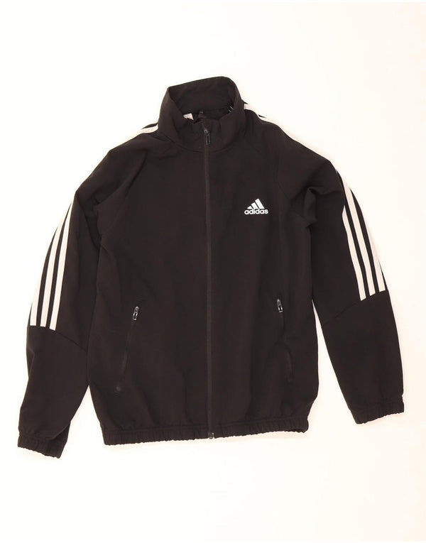 ADIDAS Boys Tracksuit Top Jacket 11-12 Years Black Polyester