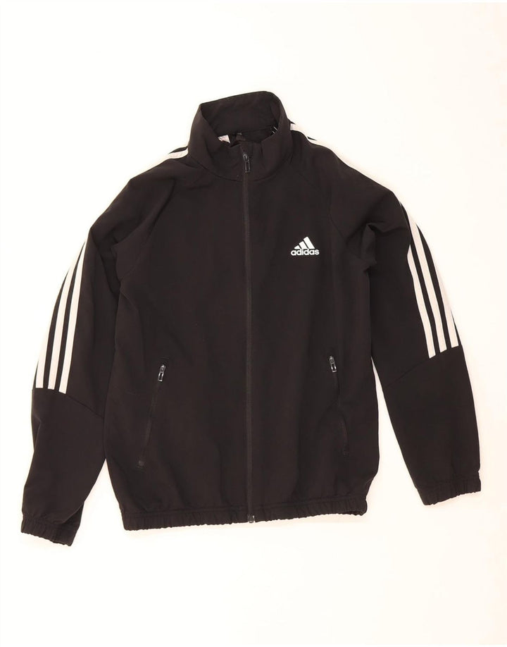 ADIDAS Boys Tracksuit Top Jacket 11-12 Years Black Polyester