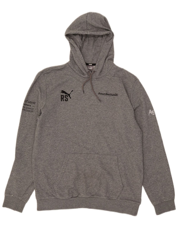 Puma Mens Graphic Hoodie Jumper Large Grey Flecked Cotton