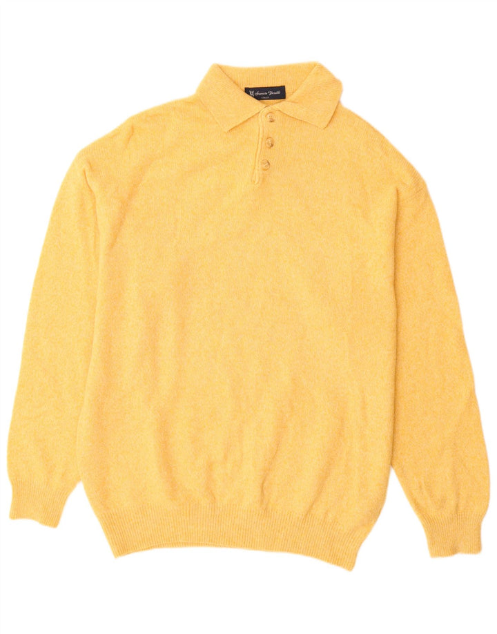VINTAGE Mens Polo Neck Jumper Sweater 2XL Yellow Lambswool