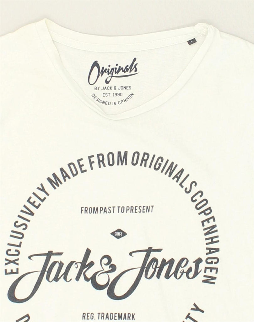 JACK & JONES Mens Graphic T-Shirt Top Large White Cotton | Vintage Jack & Jones | Thrift | Second-Hand Jack & Jones | Used Clothing | Messina Hembry 