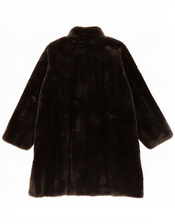 Vintage Womens Oversized Faux Fur Overcoat UK 22 3XL Black Acrylic