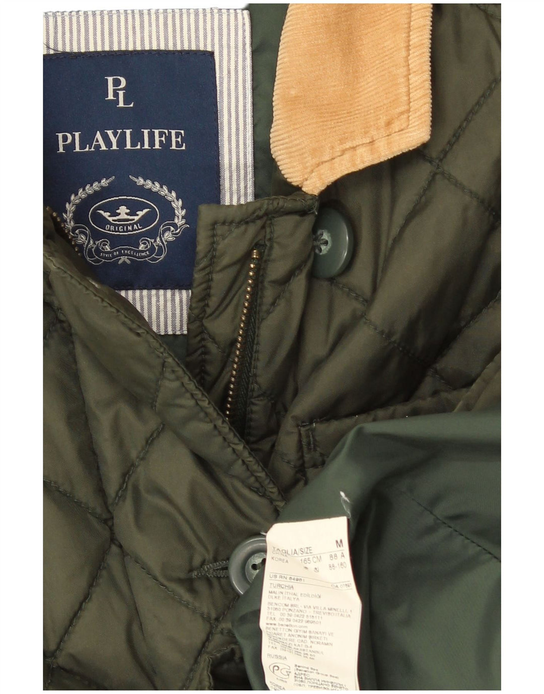 Playlife Womens Quilted Jacket UK 14 Medium Khaki Cotton