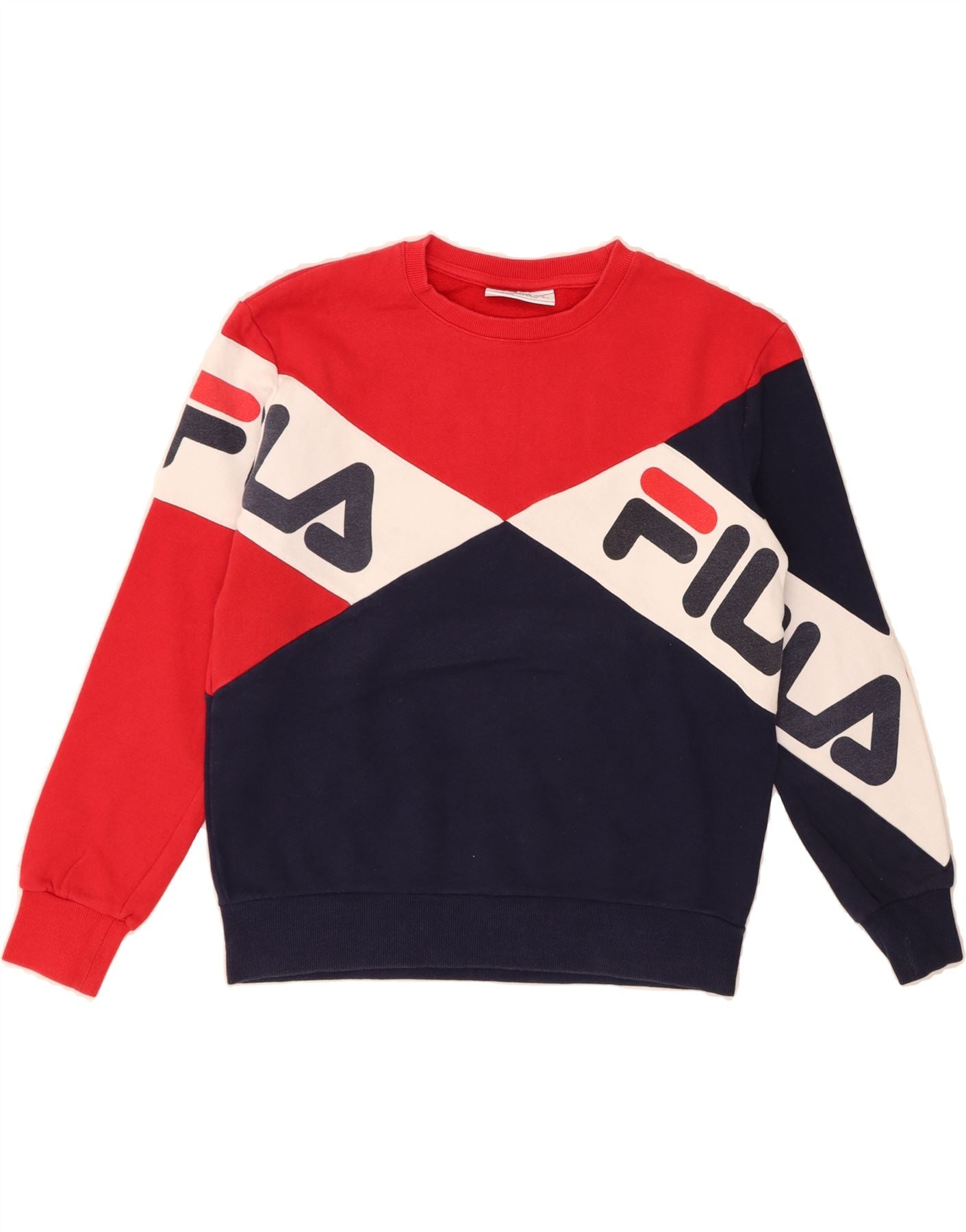 FILA Dames Oversized Grafische Sweatshirt Jumper UK XS Rood Colourblock