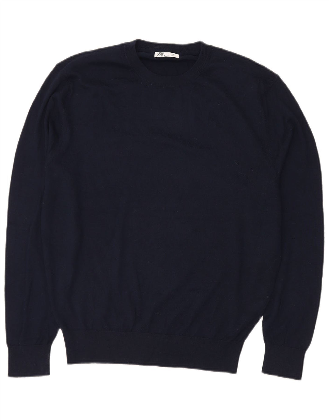 ZARA Mens Crew Neck Jumper Sweater XL Navy Blue Acrylic