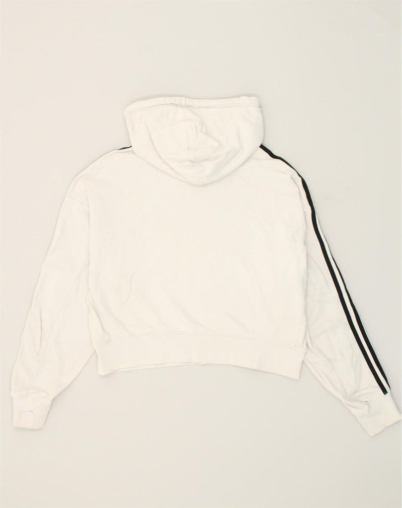 ADIDAS Womens Crop Hoodie Jumper UK 12 Medium Off White Cotton | Vintage Adidas | Thrift | Second-Hand Adidas | Used Clothing | Messina Hembry 