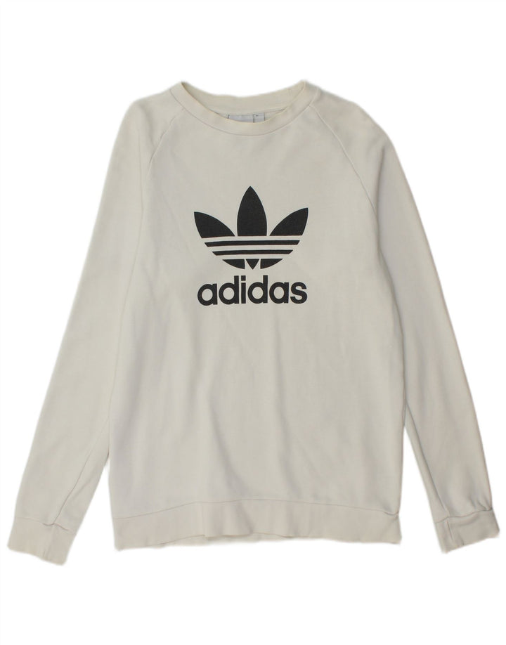 ADIDAS Mens Graphic Sweatshirt Jumper Small White Cotton