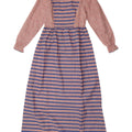 Vintage Womens Long Sleeve Maxi Dress UK 14 Medium Blue Striped Polyester