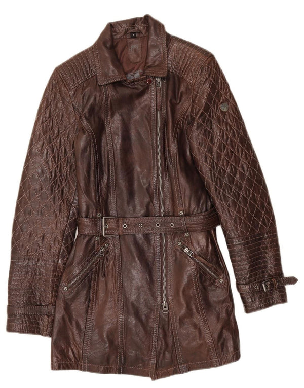 Gipsy Womens Leather Coat UK 10 Small Brown