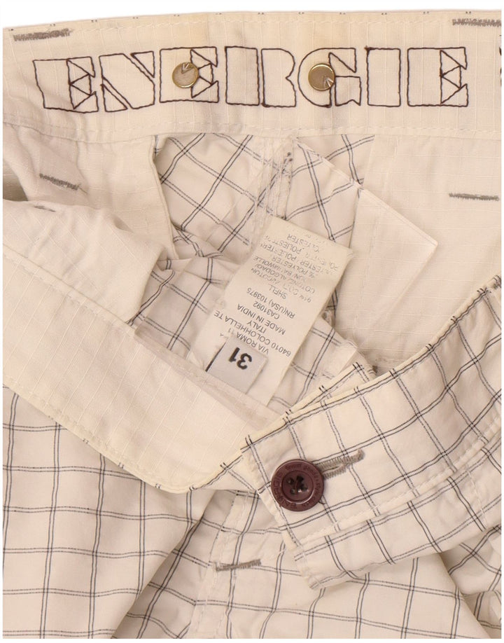 Energie Mens Chino Shorts W31 Medium White Check Cotton