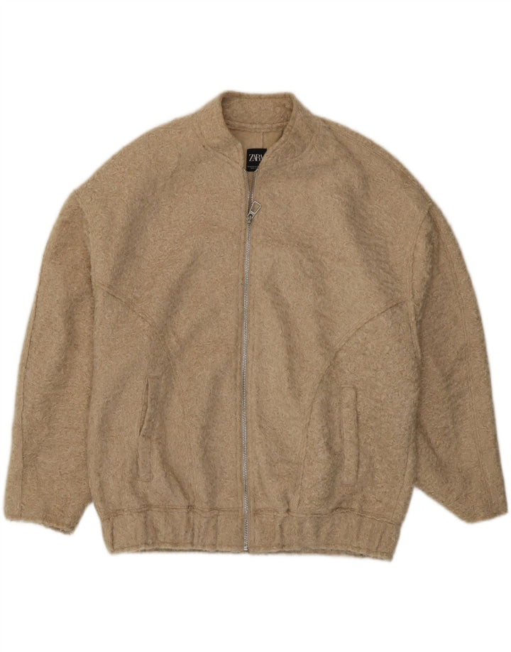 Zara Womens Oversized Bomber Jacket UK 6 XS Beige Polyester