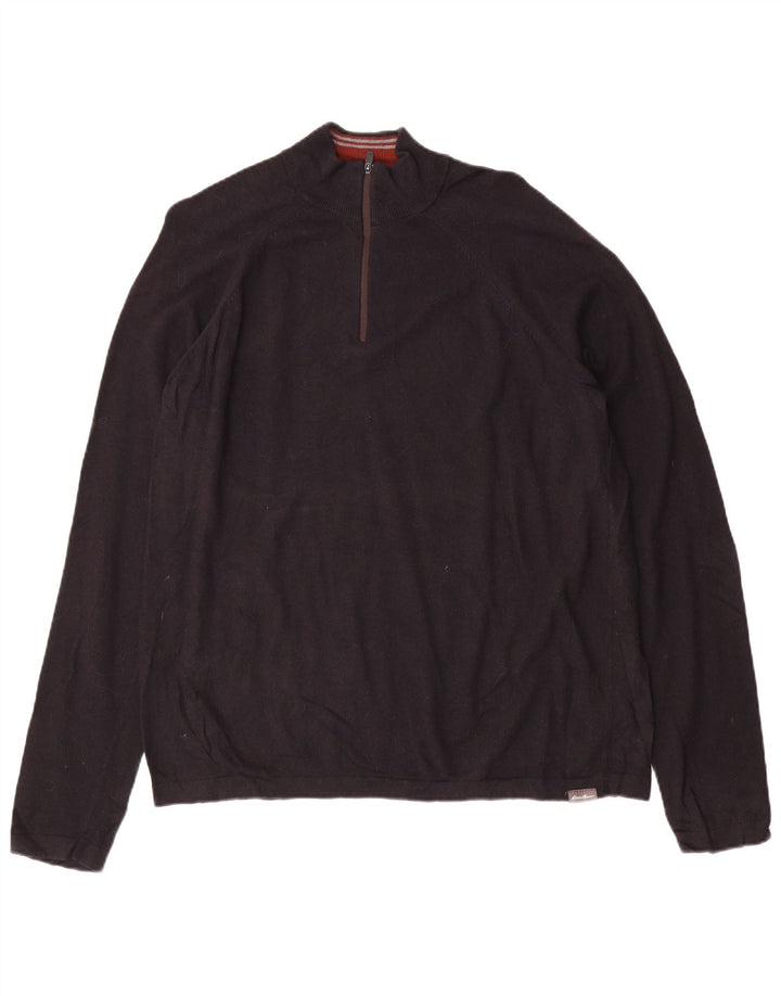 Eddie Bauer Mens Zip Neck Jumper Sweater Large Black Rayon