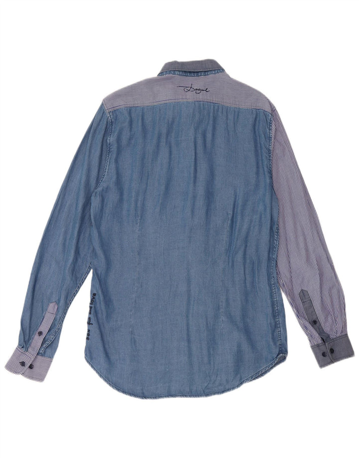 Desigual Mens Shirt Large Blue Patchwork Lyocell