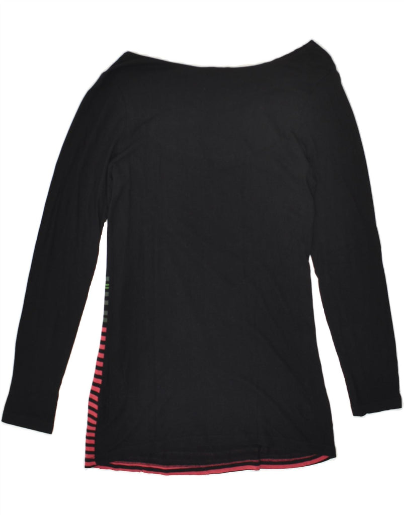 DESIGUAL Womens Graphic Top Long Sleeve UK 12 Medium Black Striped Viscose | Vintage Desigual | Thrift | Second-Hand Desigual | Used Clothing | Messina Hembry 