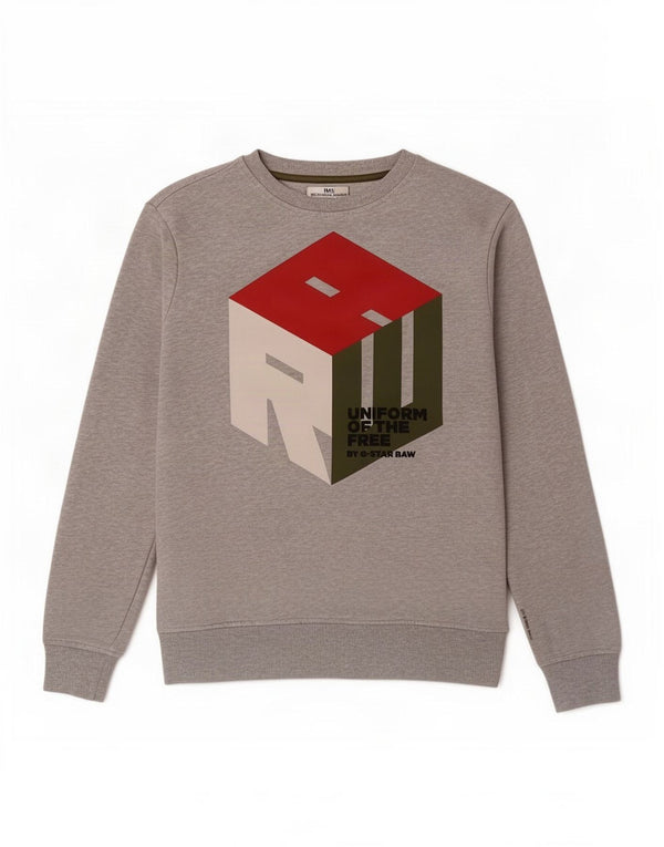 G-Star Womens Graphic Sweatshirt Jumper UK 14 Medium Grey Flecked Cotton
