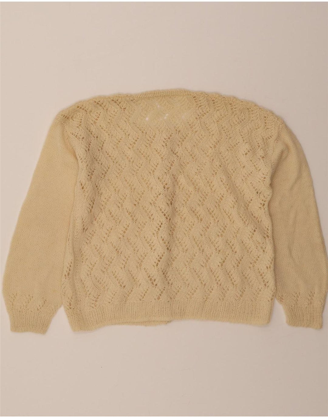 VINTAGE Womens Cardigan Sweater UK 14 Large Beige Vintage Vintage and Second-Hand Vintage from Messina Hembry 