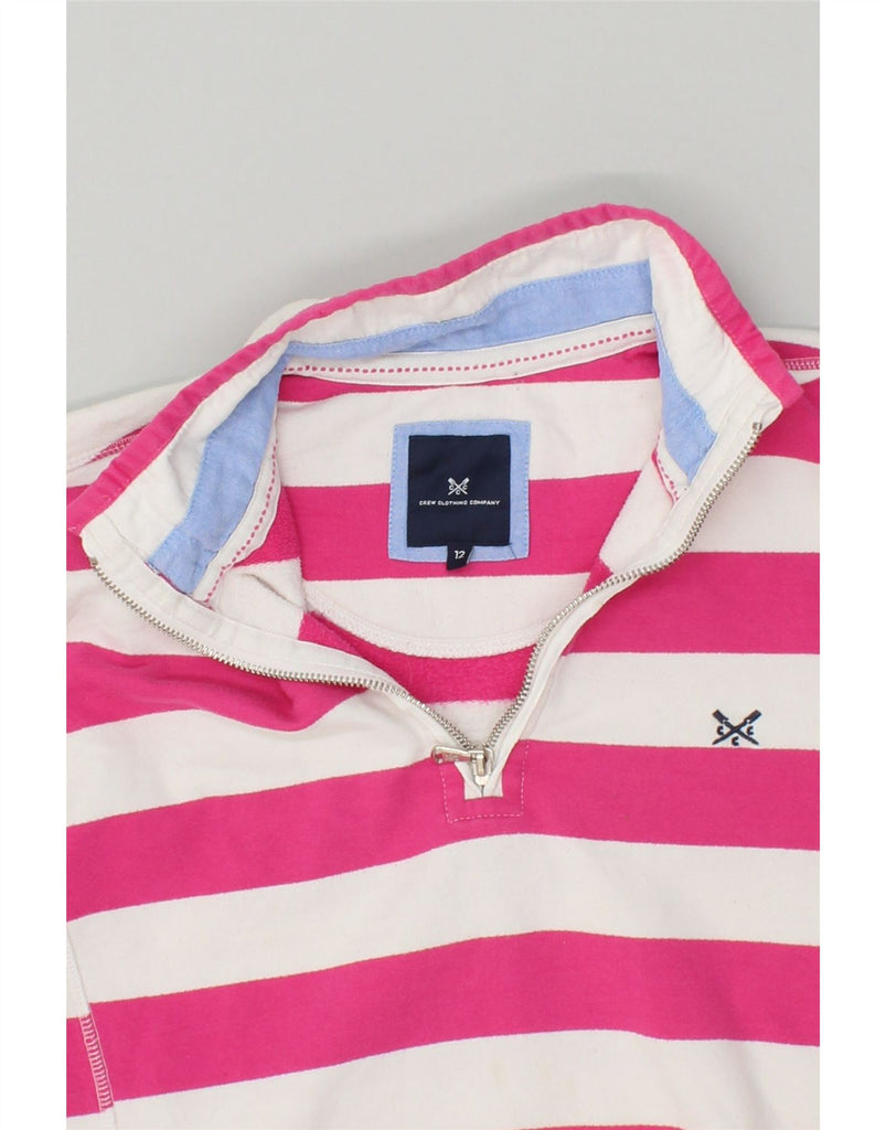 CREW CLOTHING Womens Zip Neck Sweatshirt Jumper UK 12 Medium Pink Striped | Vintage Crew Clothing | Thrift | Second-Hand Crew Clothing | Used Clothing | Messina Hembry 