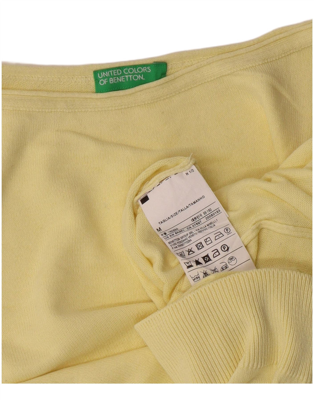 Benetton Womens Boat Neck Jumper Sweater UK 12 Medium Yellow Cotton Classic