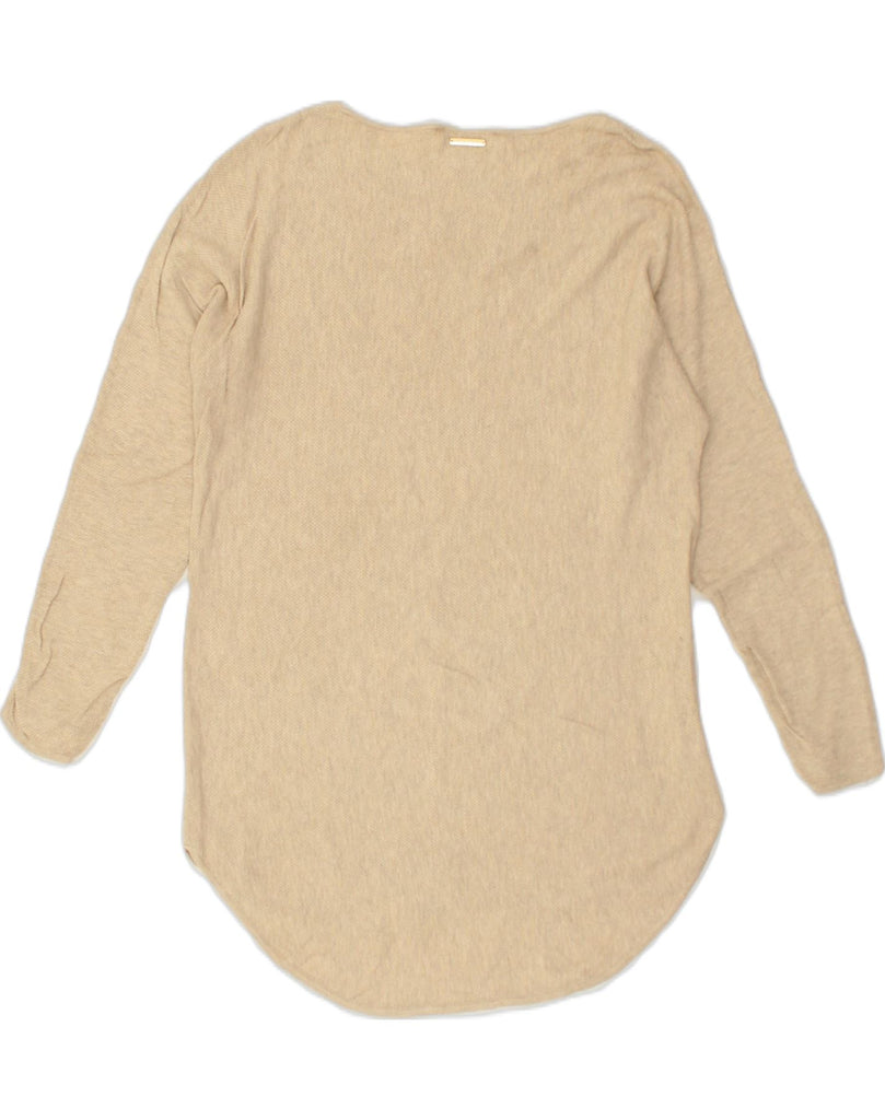 MICHAEL KORS Womens Longline Crew Neck Jumper Sweater UK 14 Medium Beige | Vintage Michael Kors | Thrift | Second-Hand Michael Kors | Used Clothing | Messina Hembry 