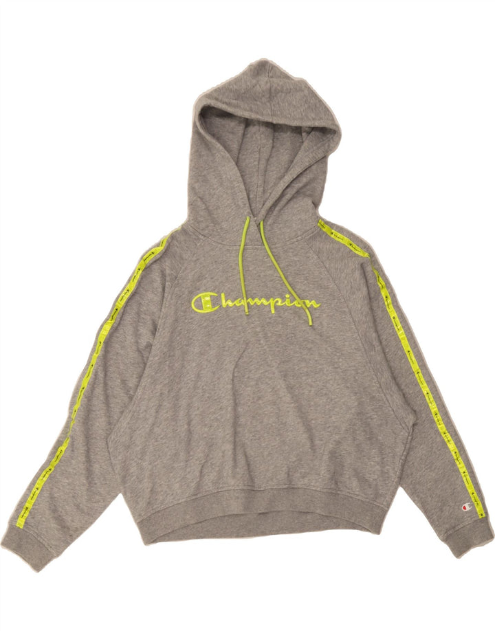 CHAMPION Womens Oversized Graphic Hoodie Jumper UK 14 Medium Grey Cotton Vintage Champion and Second-Hand Champion from Messina Hembry 