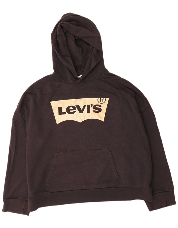 Levi's Womens Graphic Oversized Hoodie Jumper UK 16 Large Black Cotton