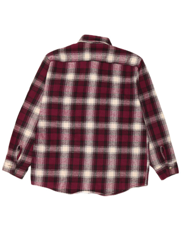 Vintage Mens Flannel Shirt Large Burgundy Check Cotton