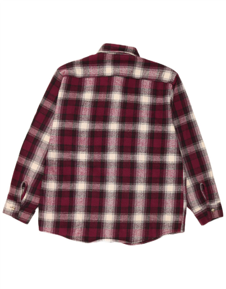 Vintage Mens Flannel Shirt Large Burgundy Check Cotton