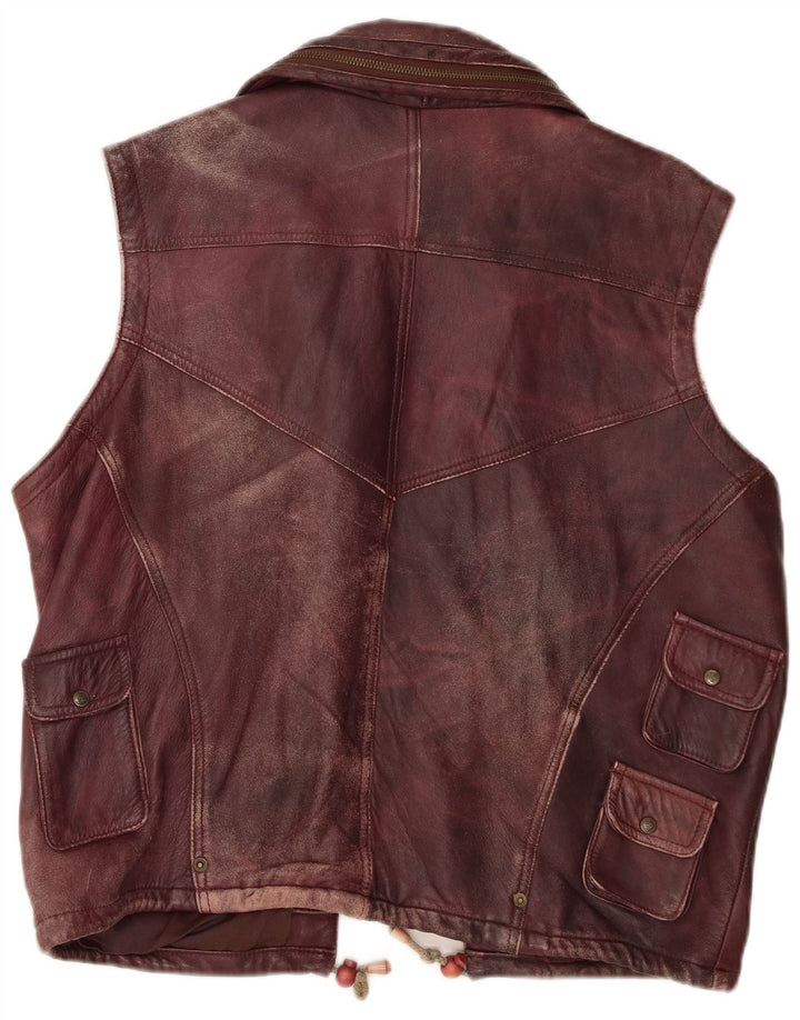 Vintage Mens Leather Utility Gilet IT 50 Large Maroon