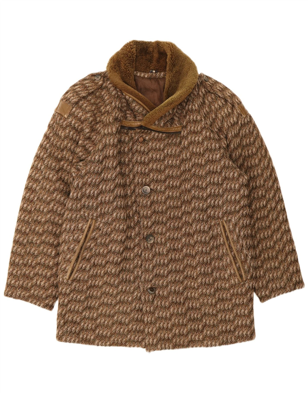 Breco's Mens Overcoat IT 48 Medium Brown Geometric Wool
