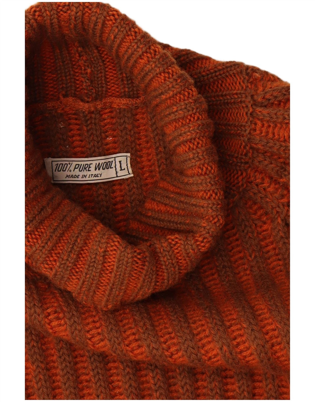 Vintage Mens Roll Neck Jumper Sweater Large Orange Striped Wool