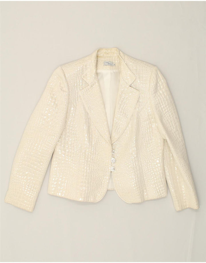 VINTAGE Womens 3 Button Blazer Jacket IT 46 Large White Animal Print | Vintage Vintage | Thrift | Second-Hand Vintage | Used Clothing | Messina Hembry 