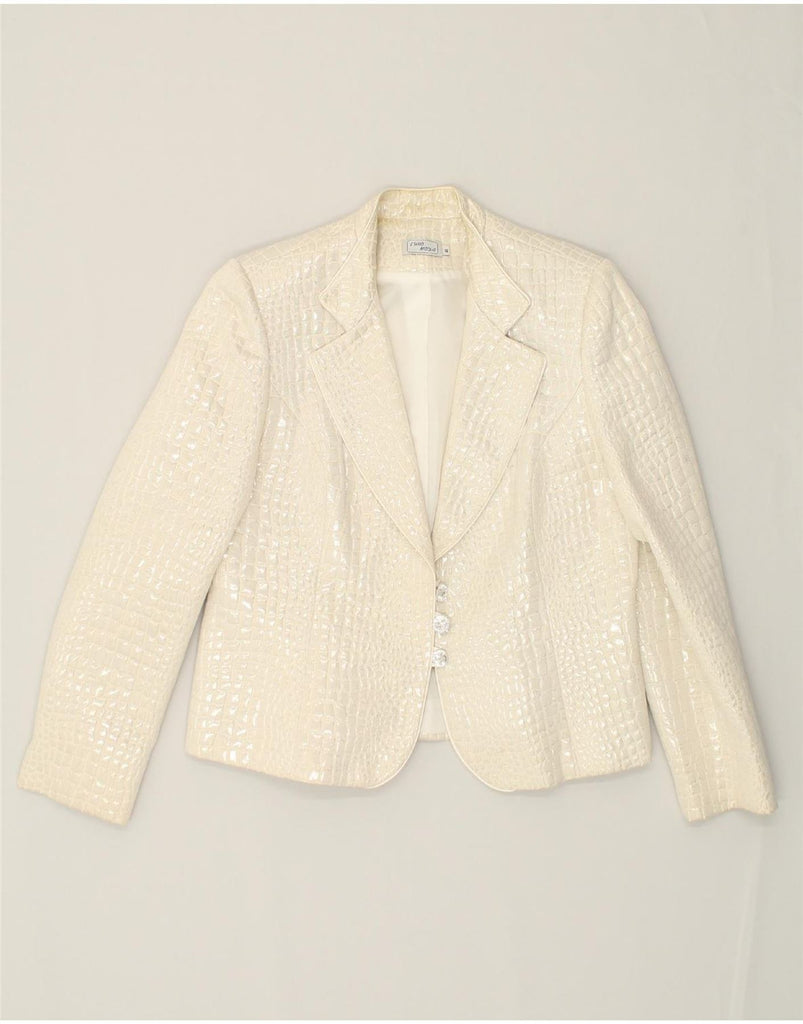 VINTAGE Womens 3 Button Blazer Jacket IT 46 Large White Animal Print | Vintage Vintage | Thrift | Second-Hand Vintage | Used Clothing | Messina Hembry 