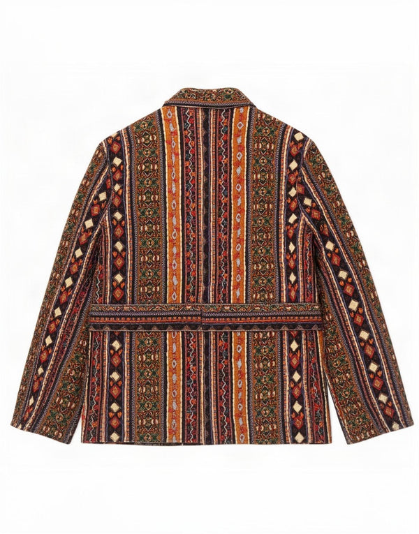 Zara Womens Blazer Jacket UK 10 Small Multicoloured Striped Cotton Ethnic
