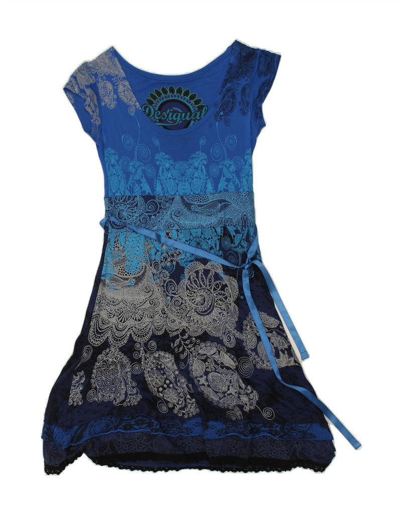 DESIGUAL Womens Graphic A-Line Dress UK 12 Medium Blue Paisley Viscose Vintage Desigual and Second-Hand Desigual from Messina Hembry 