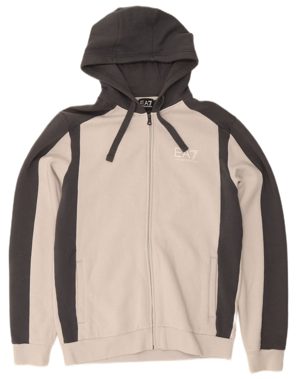 Emporio Armani Mens Zip Hoodie Sweater 2XL Grey Colourblock Cotton