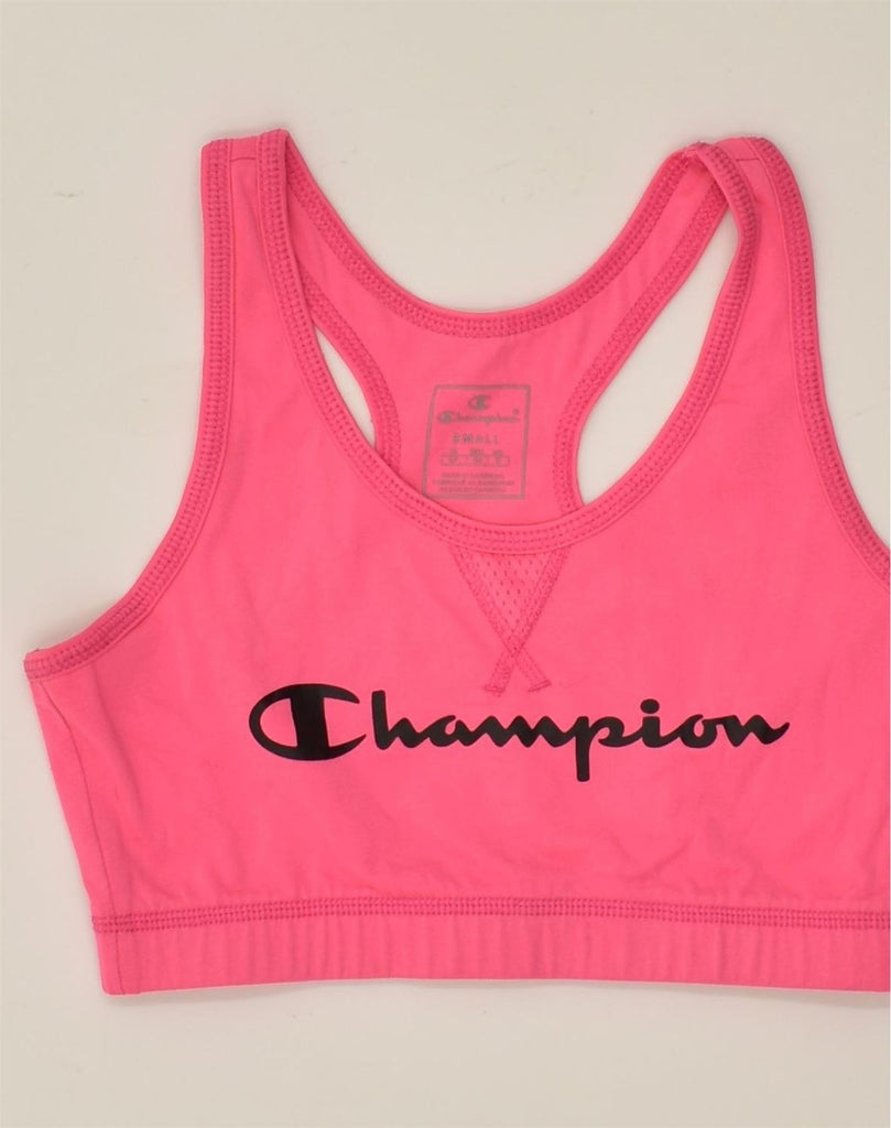 CHAMPION Womens Graphic Sport Bra Top UK 8 Small Pink | Vintage Champion | Thrift | Second-Hand Champion | Used Clothing | Messina Hembry 