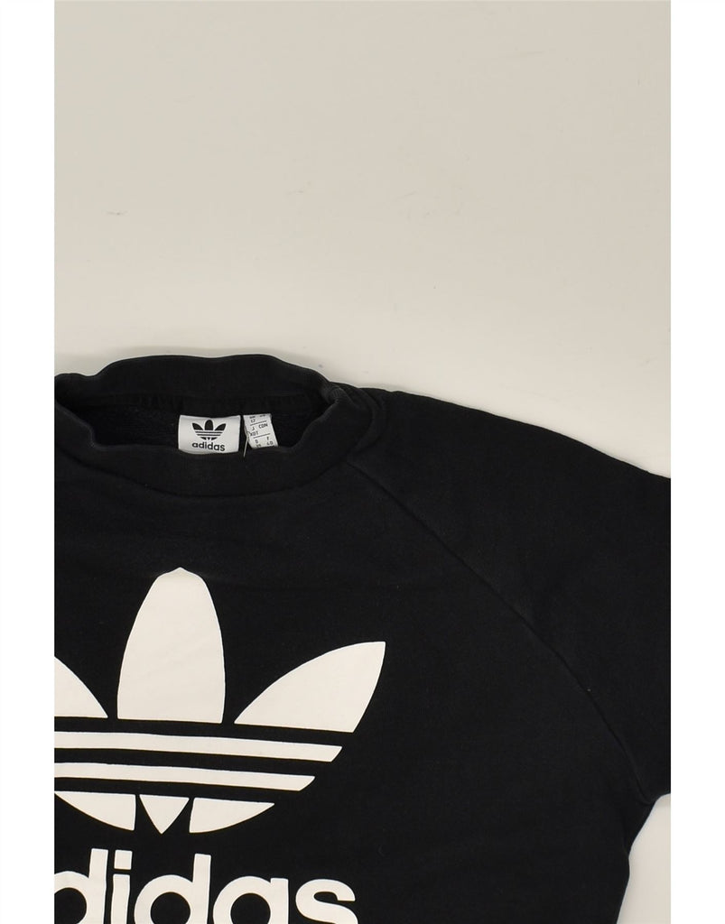 ADIDAS Womens Graphic Sweatshirt Jumper UK 12 Medium Black Cotton | Vintage Adidas | Thrift | Second-Hand Adidas | Used Clothing | Messina Hembry 