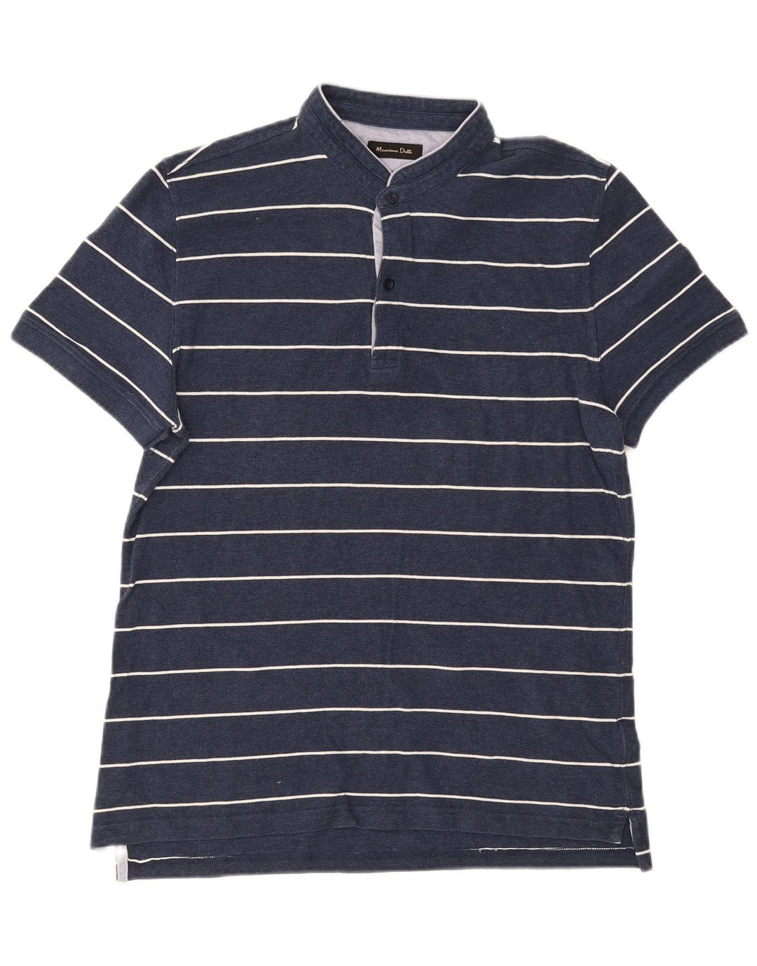 Massimo Dutti Mens Polo Shirt Large Navy Blue Striped Cotton