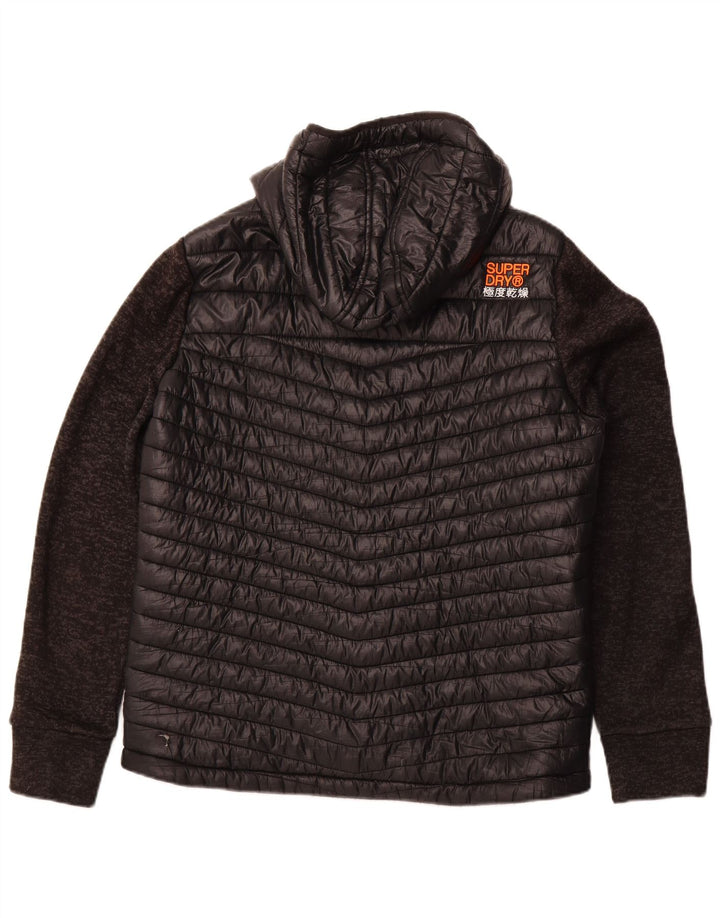 SUPERDRY Mens Hooded Padded Jacket UK 42 XL Black Colourblock Polyester